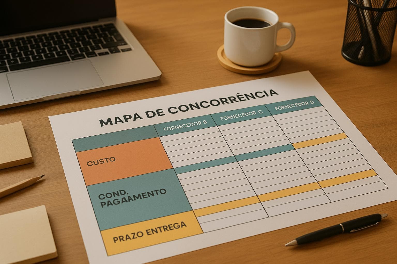 Como fazer um mapa de concorrência para comparar preços e prazos de fornecedores